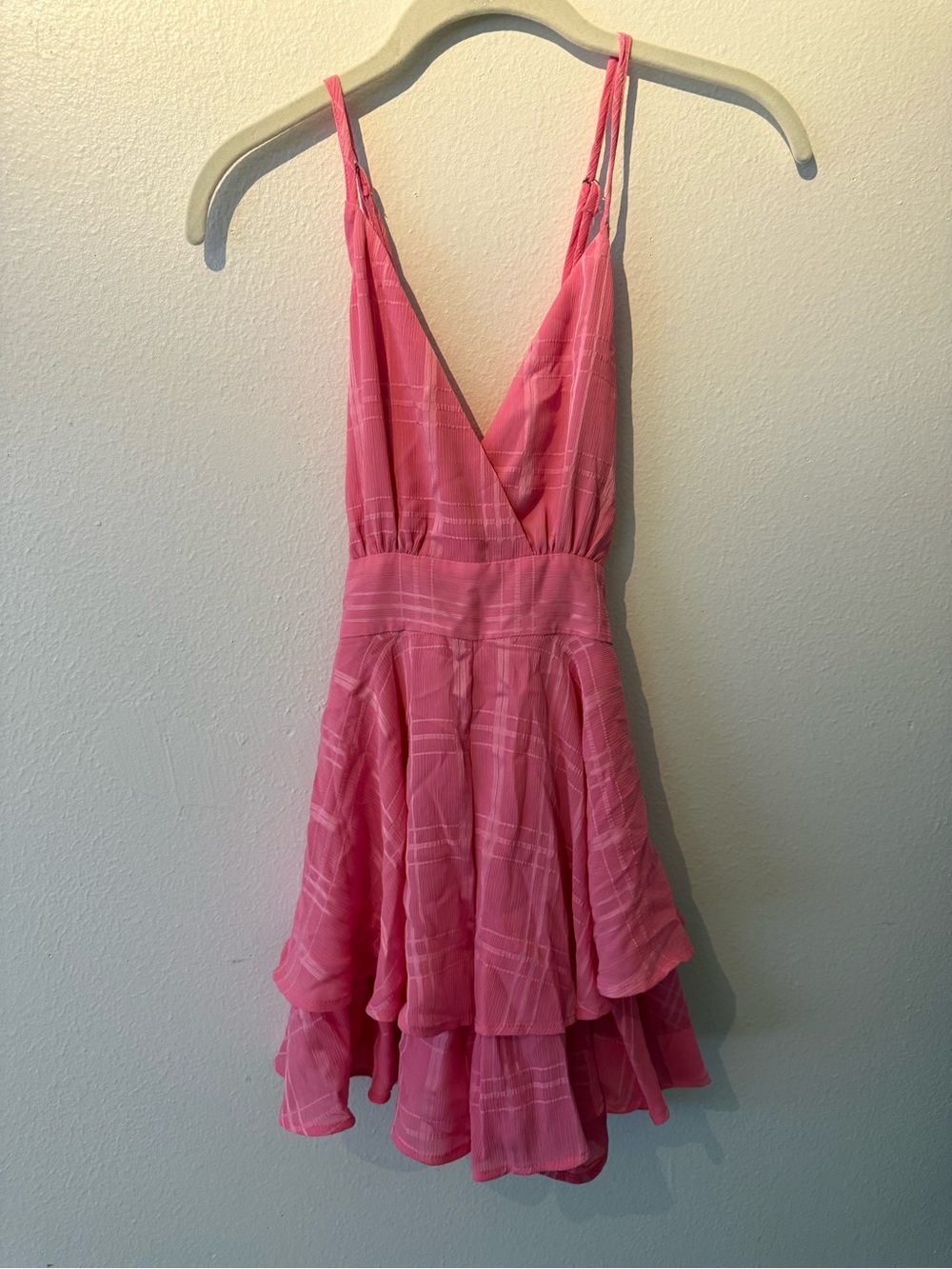 Pink Lily Pink Tiered Ruffle Mini Dress with V-Neck